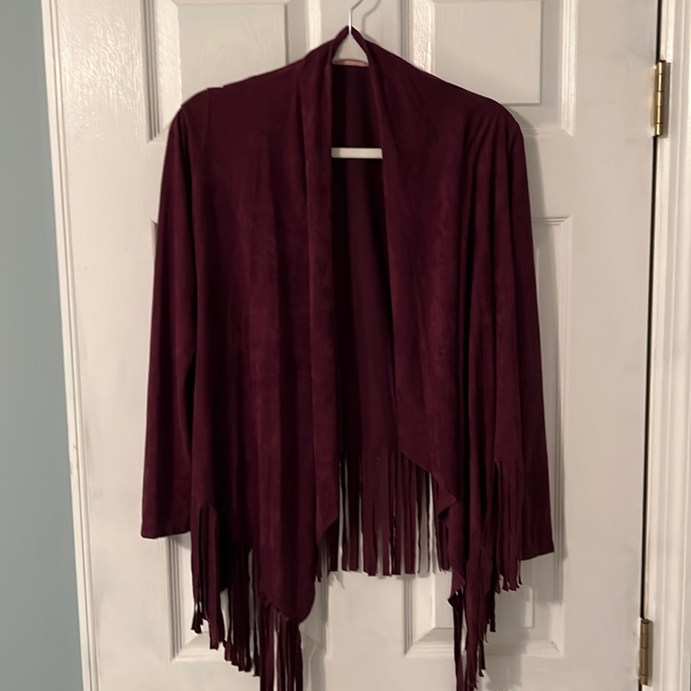 Women’s Burgundy fringe cardigan